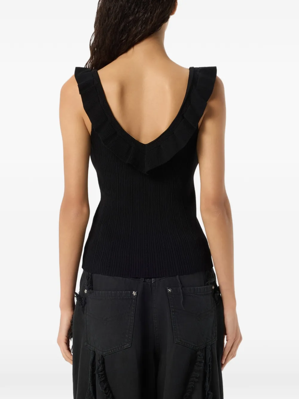Blumarine Tanktop met ruches en V-hals Zwart