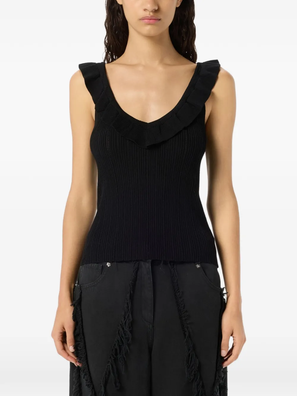 Blumarine Tanktop met ruches en V-hals Zwart