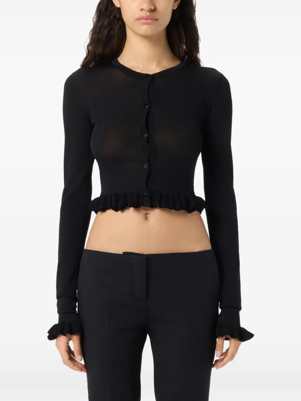 Ruffled Long-Sleeve Cardigan