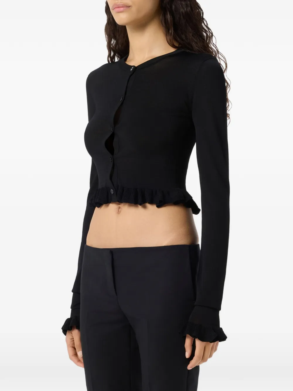 Ruffled Long-Sleeve Cardigan
