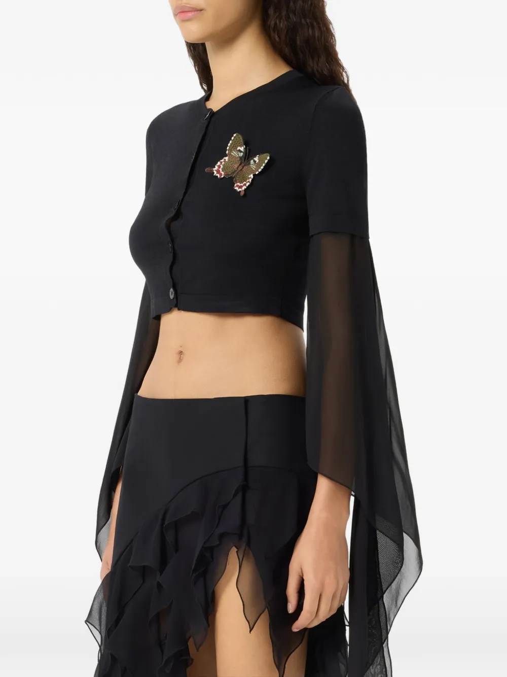 Blumarine Vest met vlinder-applicatie en flared mouwen Zwart