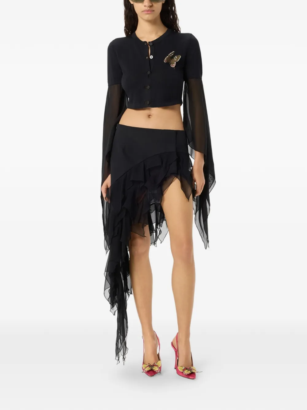 Blumarine Vest met vlinder-applicatie en flared mouwen Zwart
