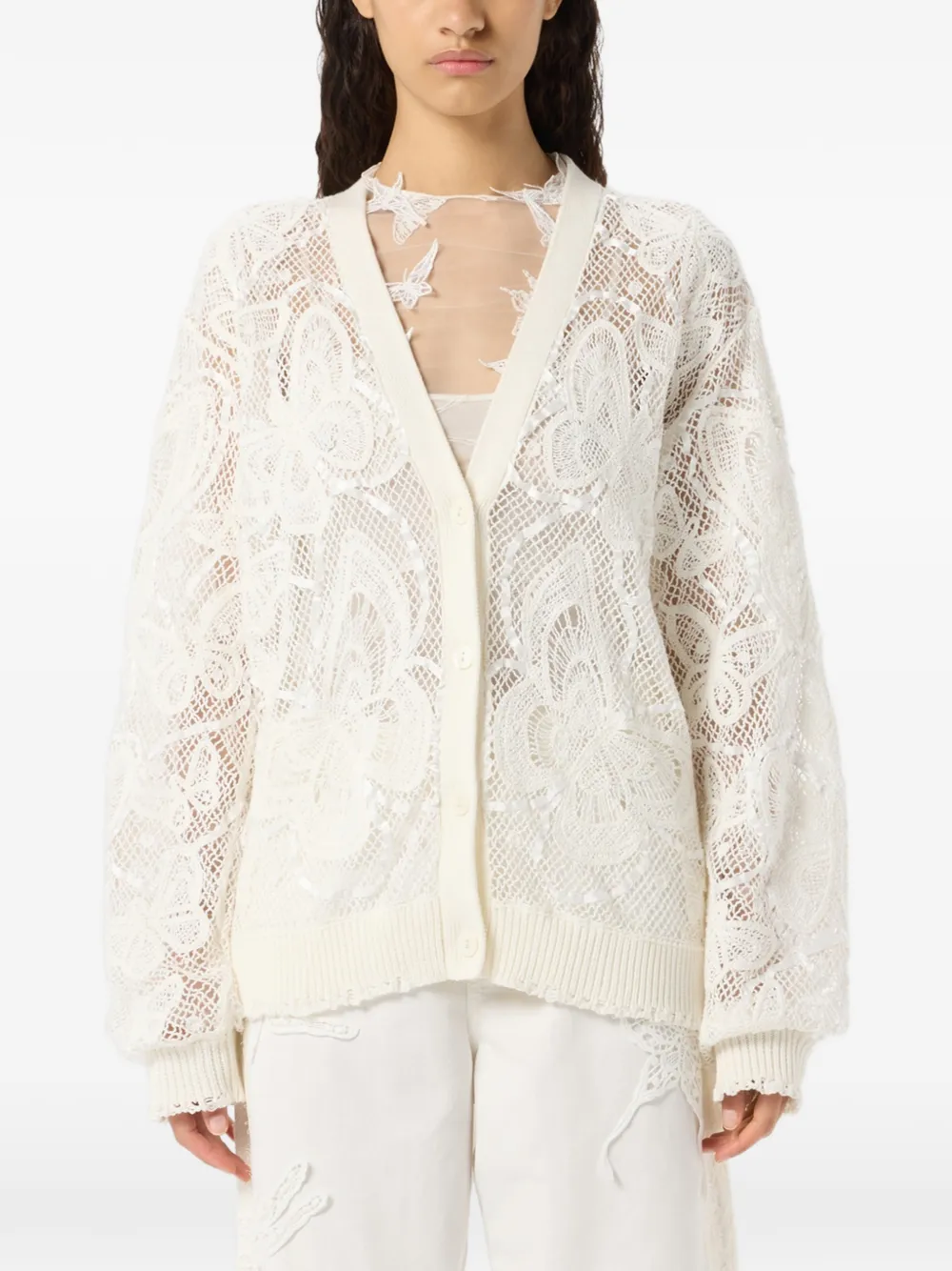  Blumarine Butterfly-applique Cardigan - White 