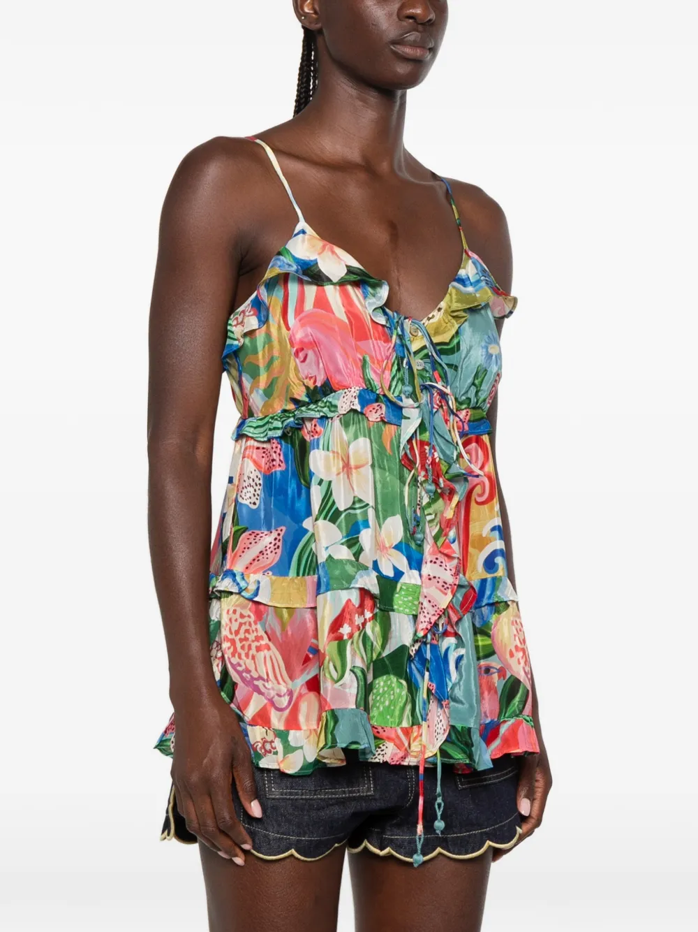 FARM Rio Garden Of Life veelkleurige blouse met ruches en strikken Roze