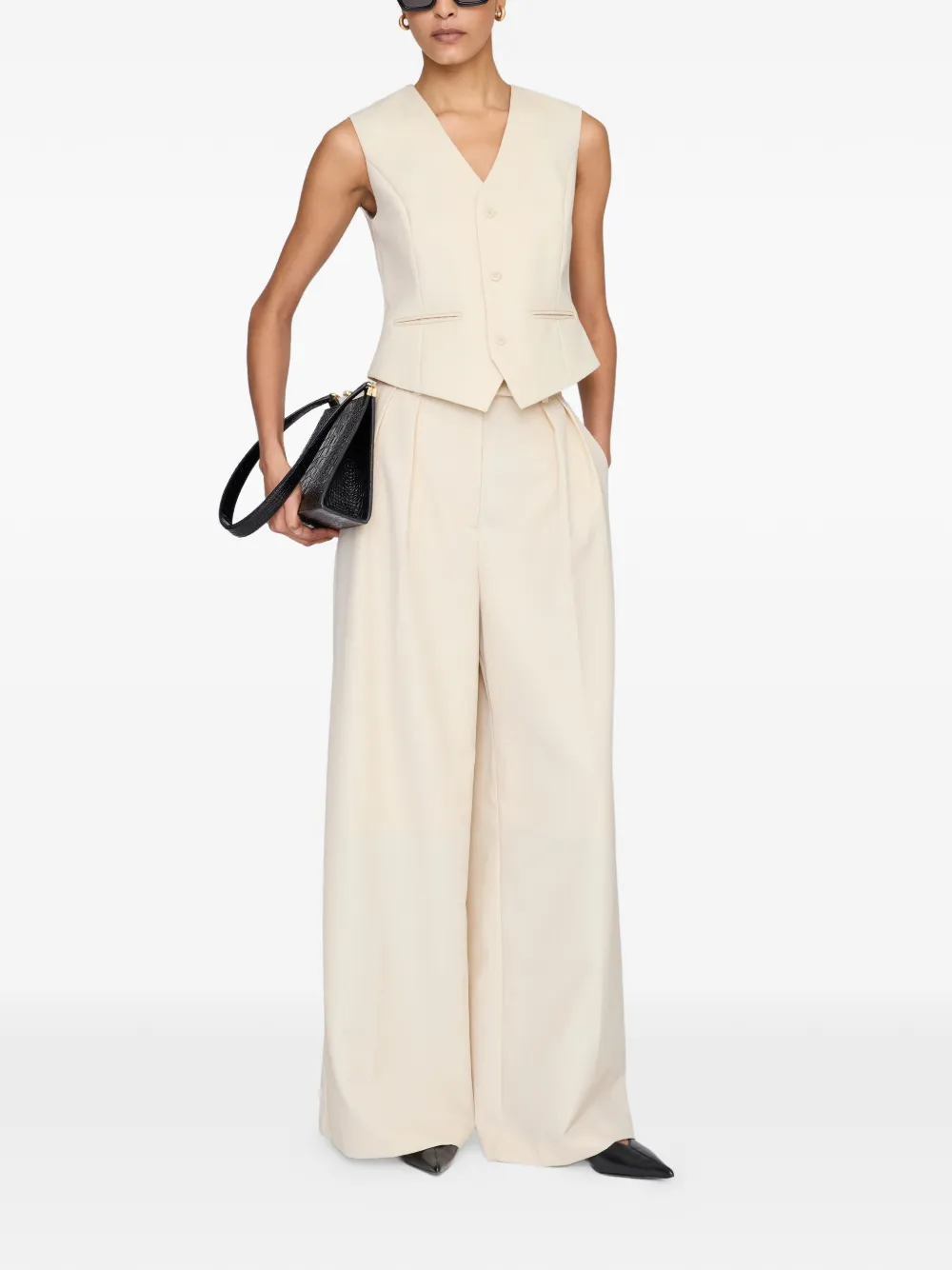 ANINE BING Mario gilet met V-hals en knopen Beige