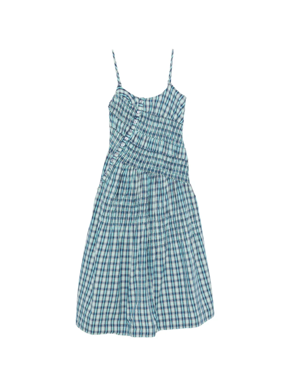 DAMSON MADDER Lyra shirred checked midi dress - Blu