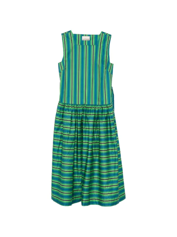 margo midi dress Almais Margo Cotton Midi Dress in Blue/Green Stripe