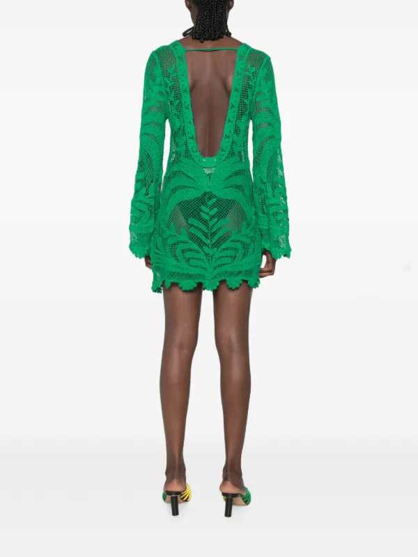 FARM Rio crochet-knit tassel-detail Mini Dress | Green