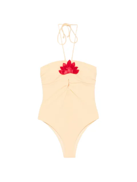 FARM Rio bañador con cuello halter y aplique floral
