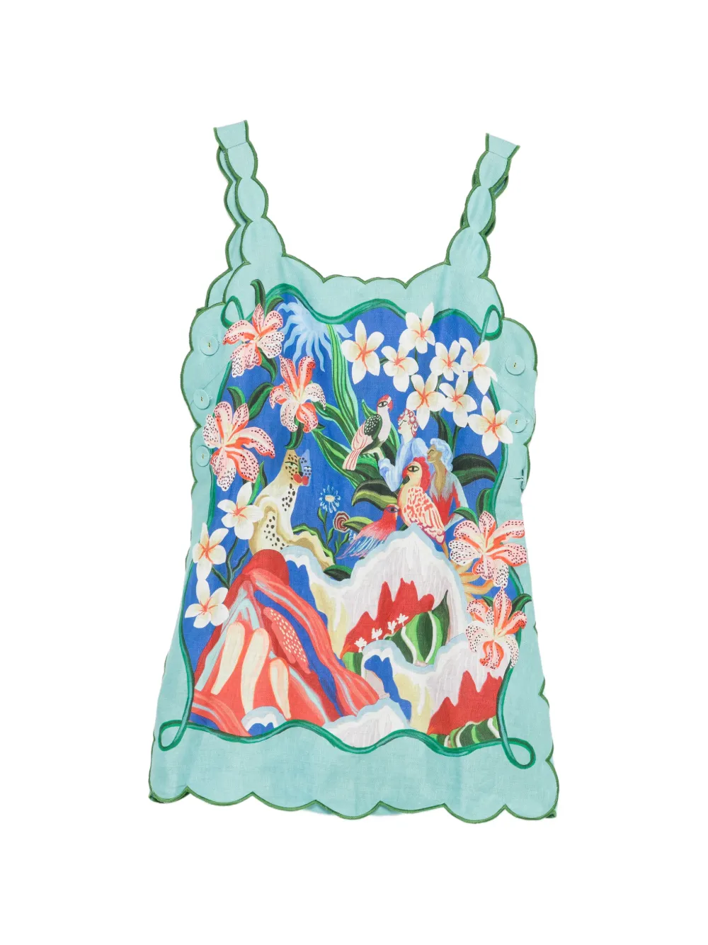 FARM Rio scalloped-trim graphic-print mini dress - Blu