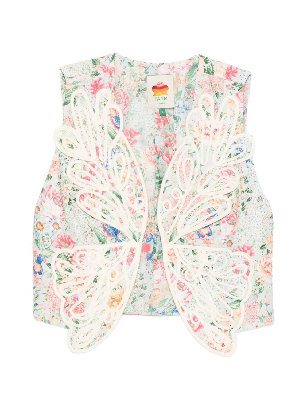 FARM Rio butterfly-appliqué floral-print vest - Bianco