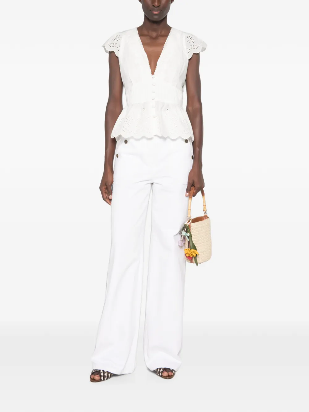 FARM Rio Gebroken witte blouse met borduurwerk en kant