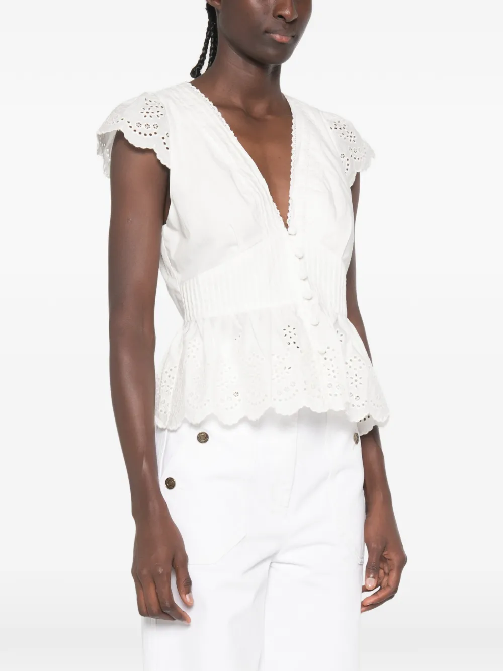 FARM Rio Gebroken witte blouse met borduurwerk en kant