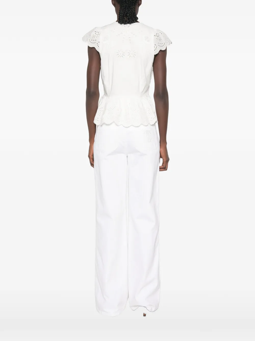 FARM Rio Gebroken witte blouse met borduurwerk en kant