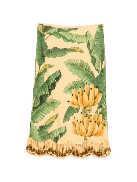 FARM Rio fruit-print beaded-fringe skirt