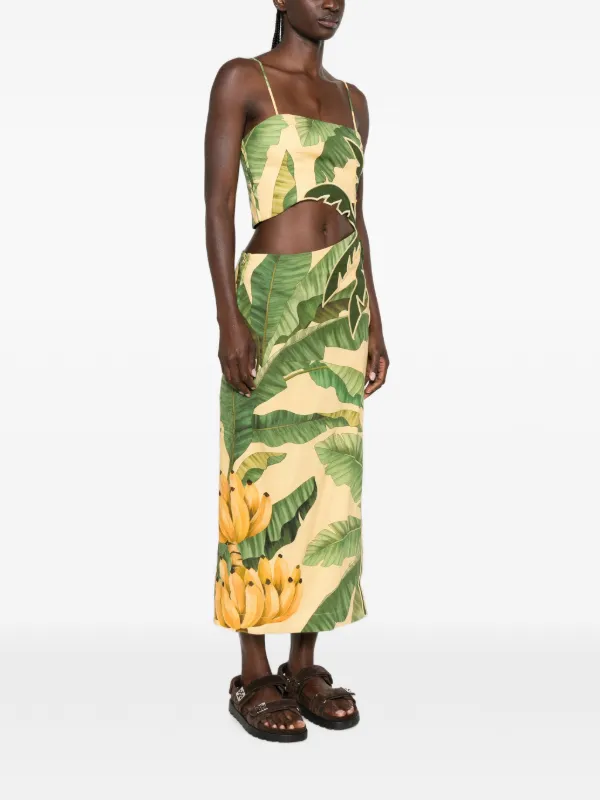 farm rio green leaves cut out midi dress FARM Rio Green Leaves Cut Out Midi Dress