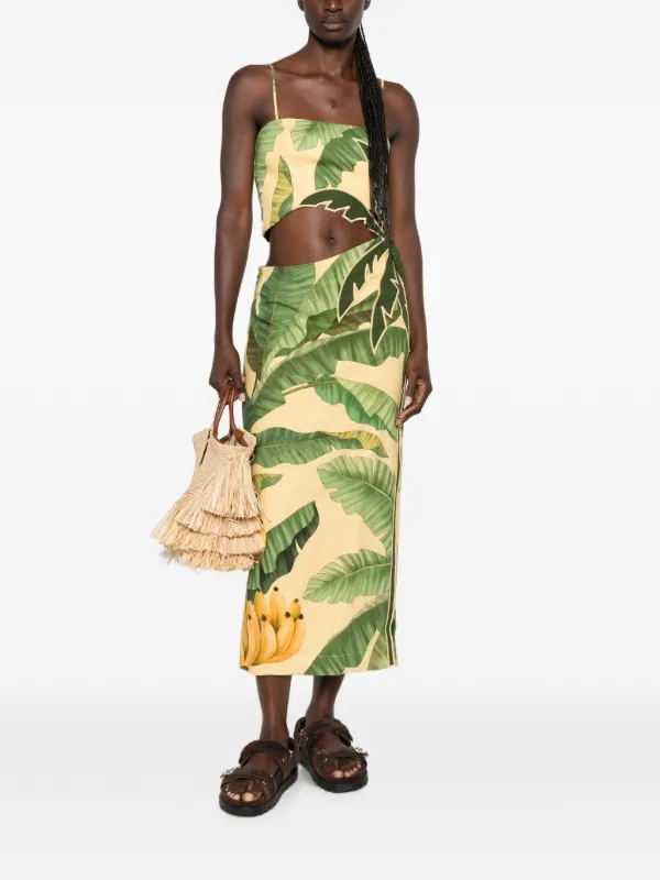 farm rio leaves cut out dress Green Monstera Embroidered Midi Dress FARM Rio