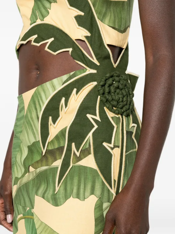 farm rio green leaves cut out dress FARM Rio Green Leaves Cut Out Midi Dress