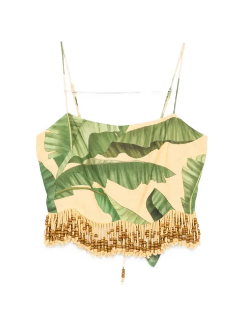 FARM Rio beaded-fringe leaf-print top