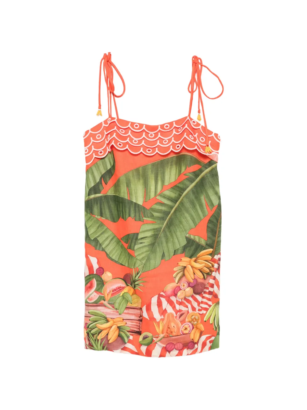 FARM Rio fruit-print scalloped-trim mini dress - Arancione