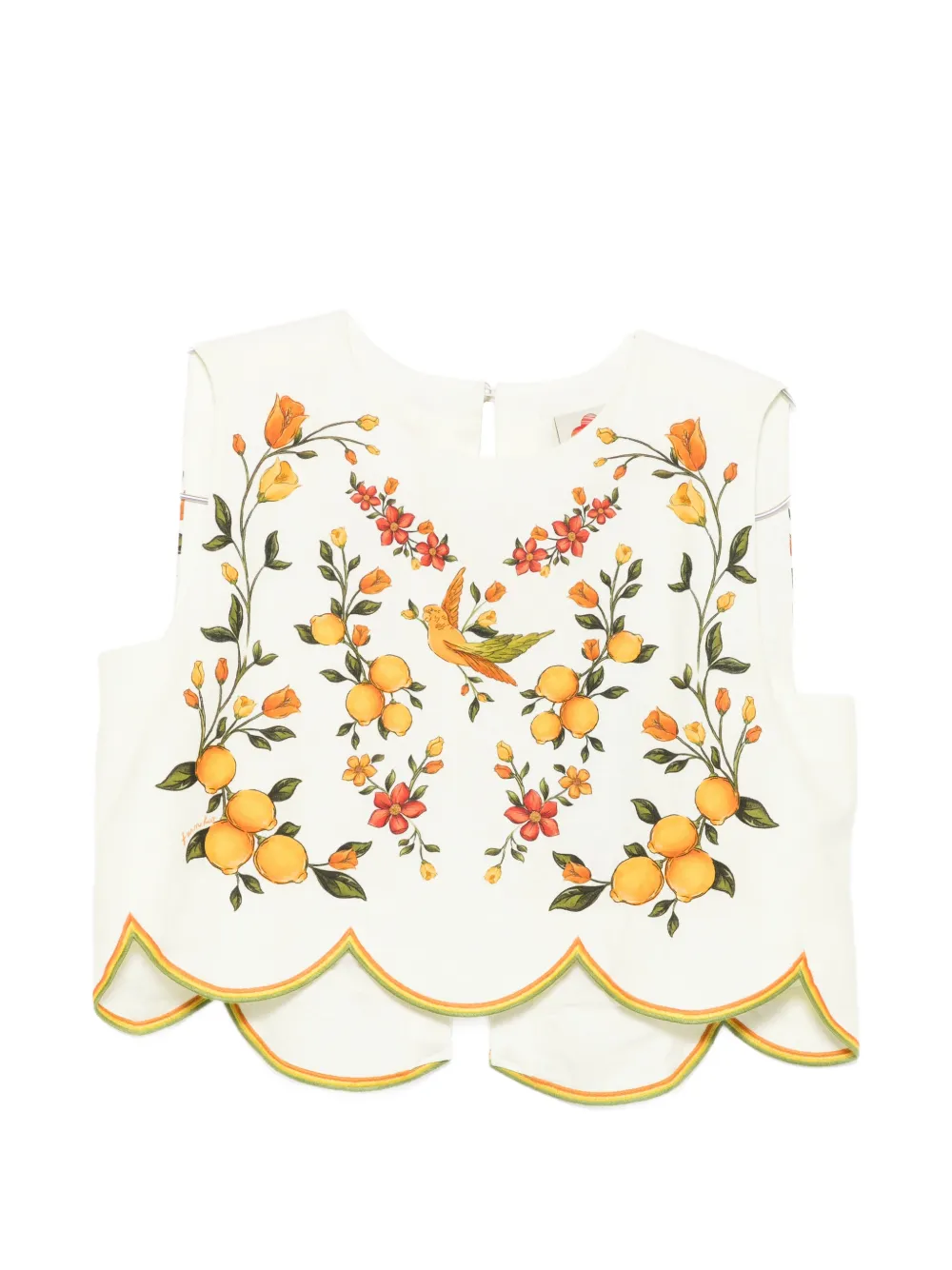 FARM Rio printed scalloped-hem blouse - Bianco