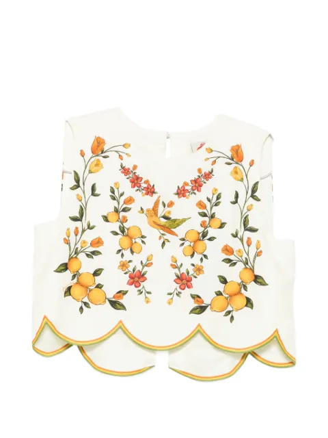 FARM Rio printed scalloped-hem blouse