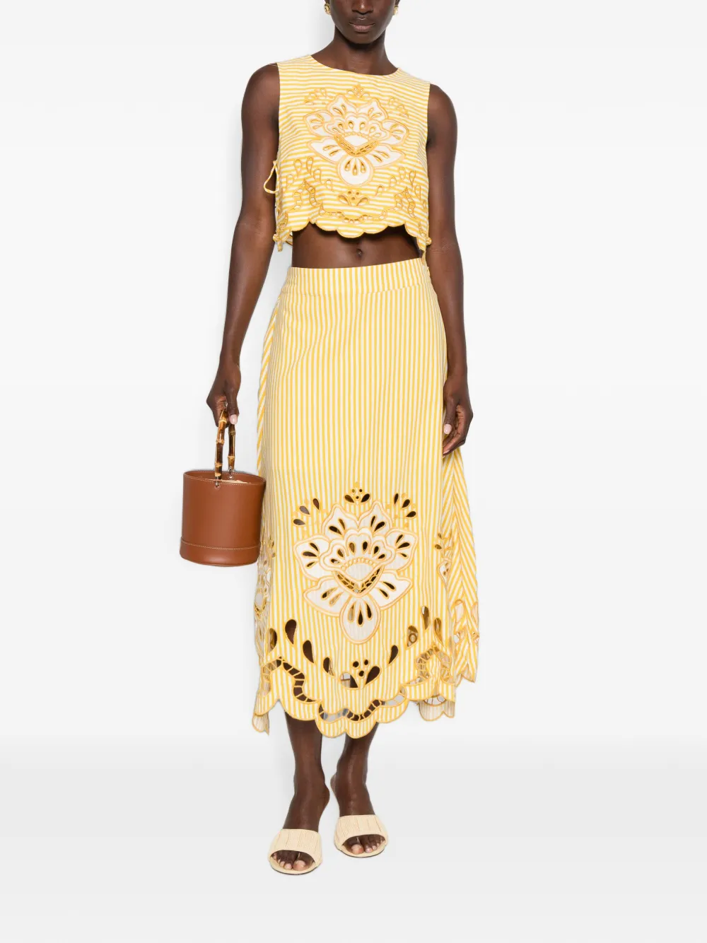 FARM Rio Richelieu mouwloze cropped top met strepen Geel