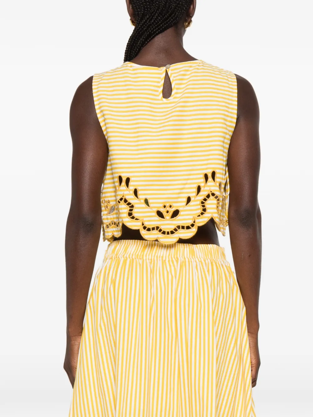FARM Rio Richelieu mouwloze cropped top met strepen Geel