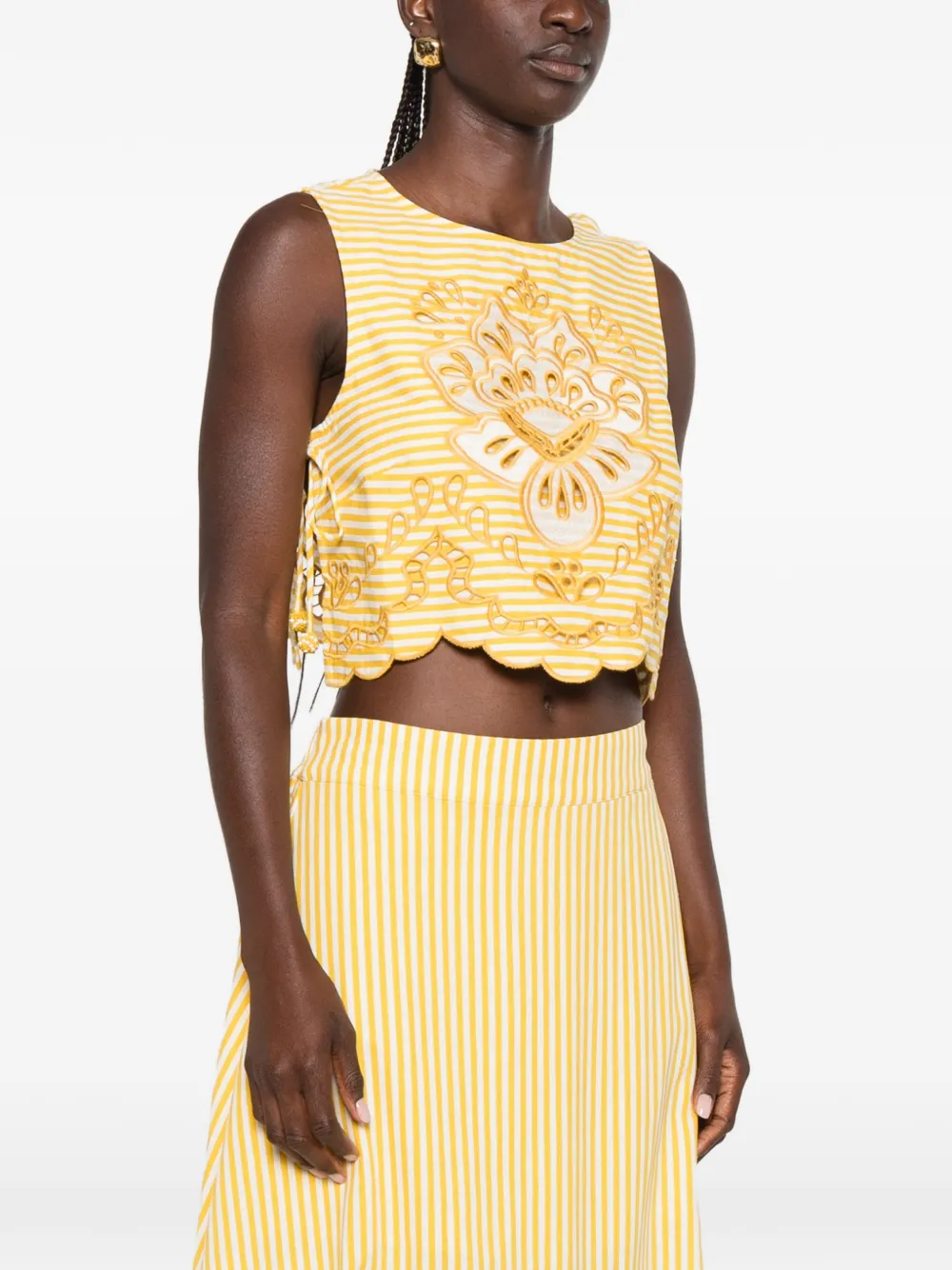 FARM Rio Richelieu mouwloze cropped top met strepen Geel