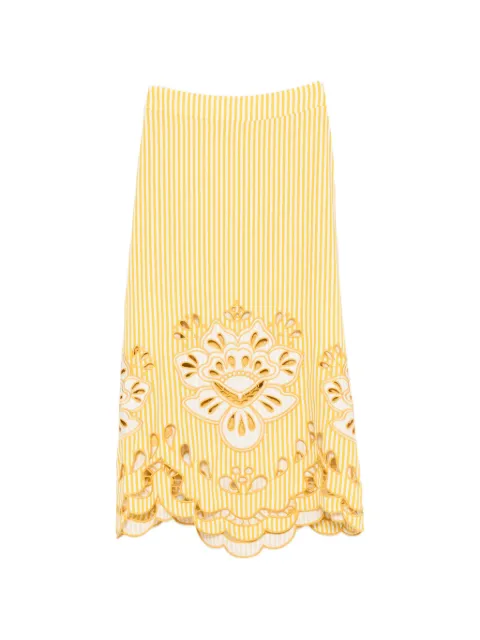 FARM Rio embroidered striped midi skirt