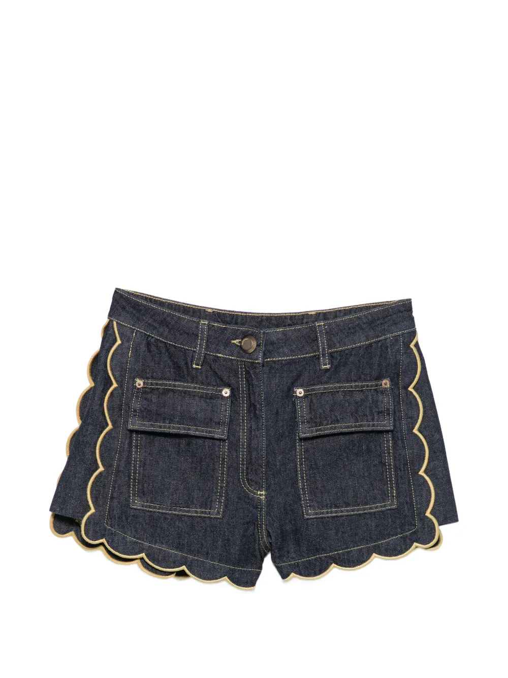 FARM Rio scalloped-edge pleated shorts - Blu