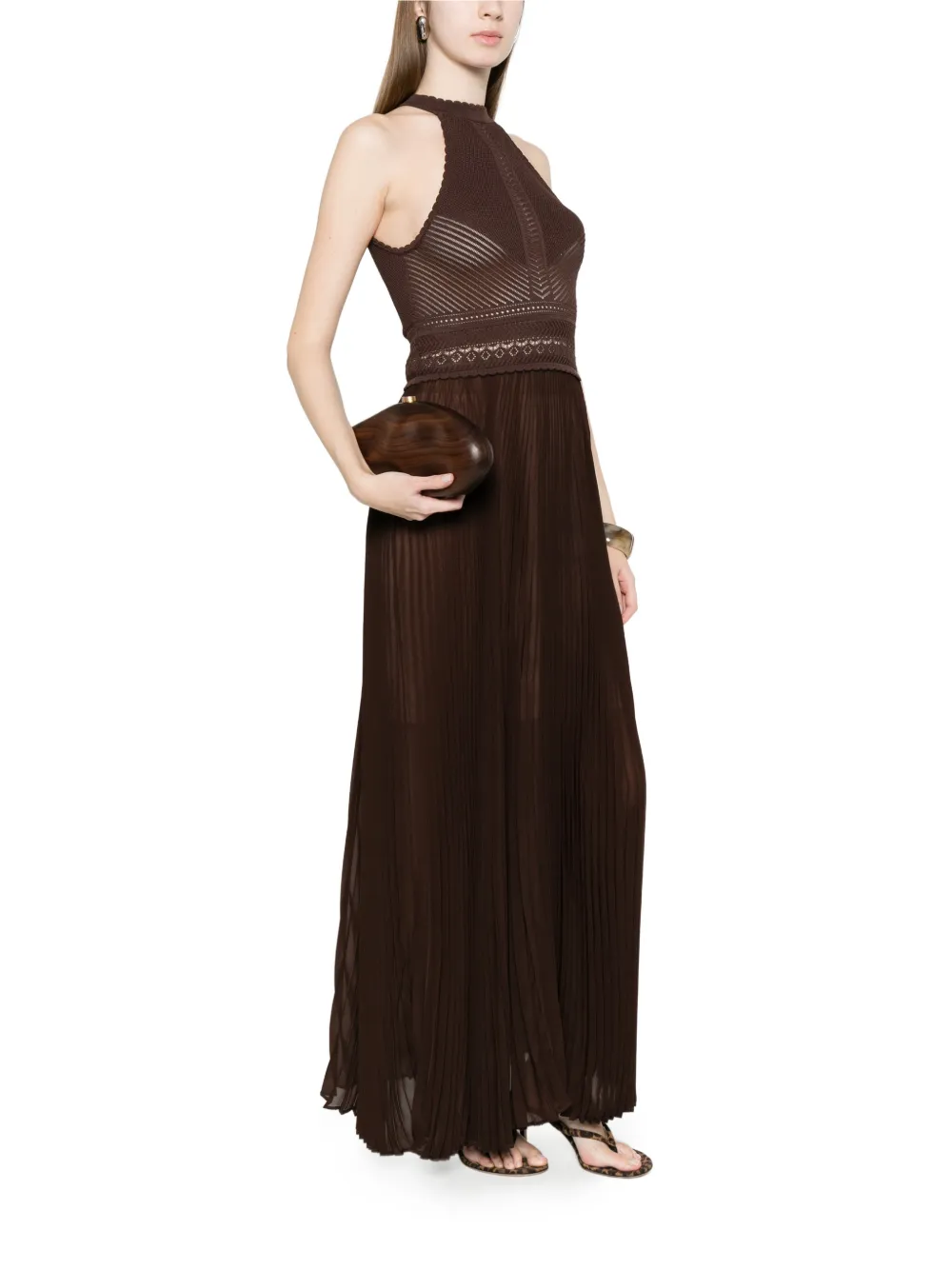 TWINSET Gehaakte geplooide maxi-jurk Bruin
