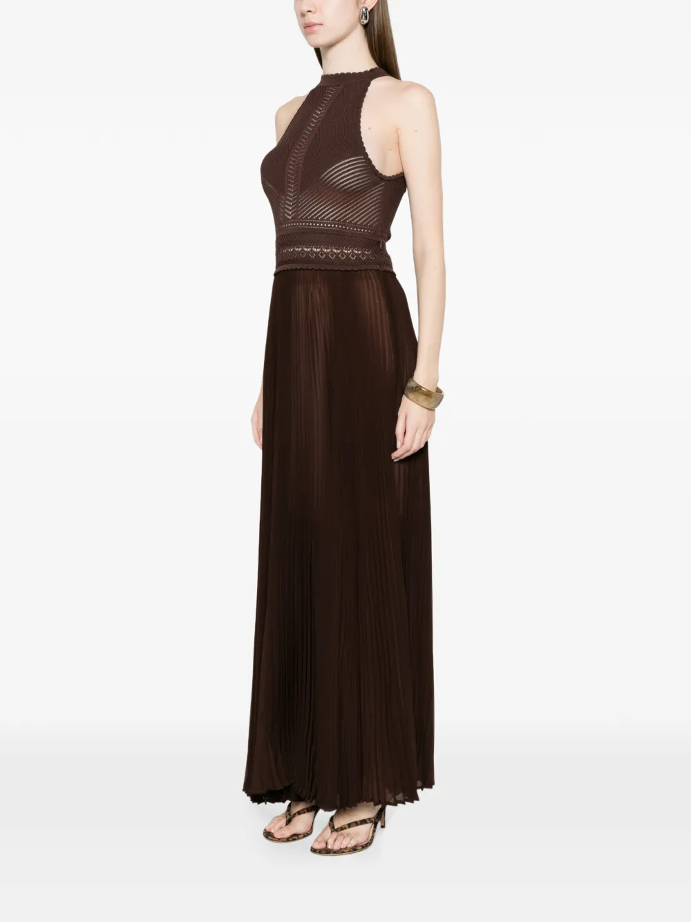 TWINSET Gehaakte geplooide maxi-jurk Bruin