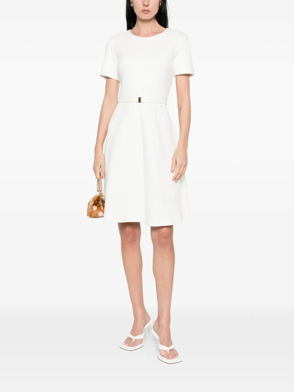  Marccain Belted A-line Mini Dress - White 