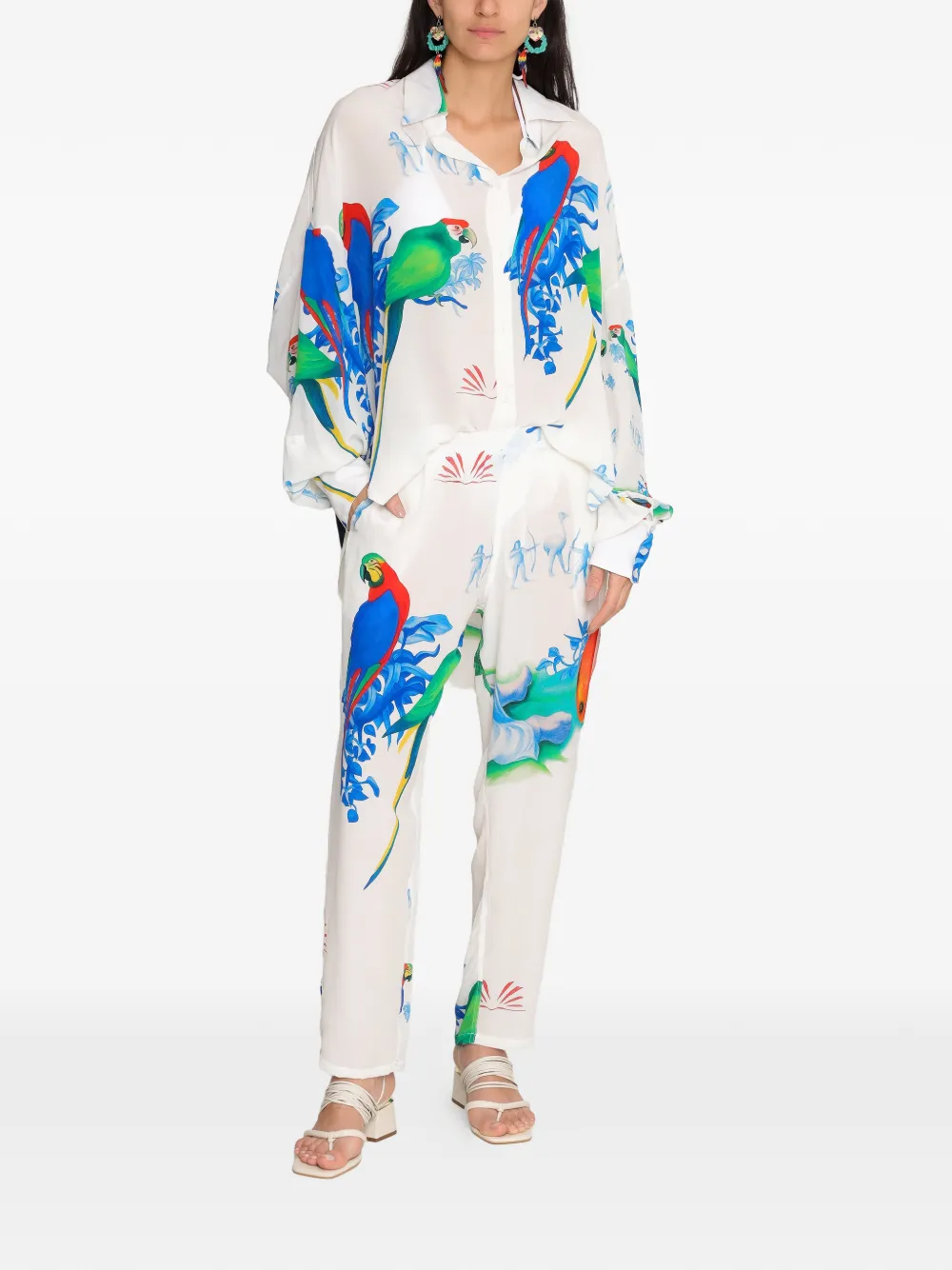  Amir Slama Bird-print Trousers - White 