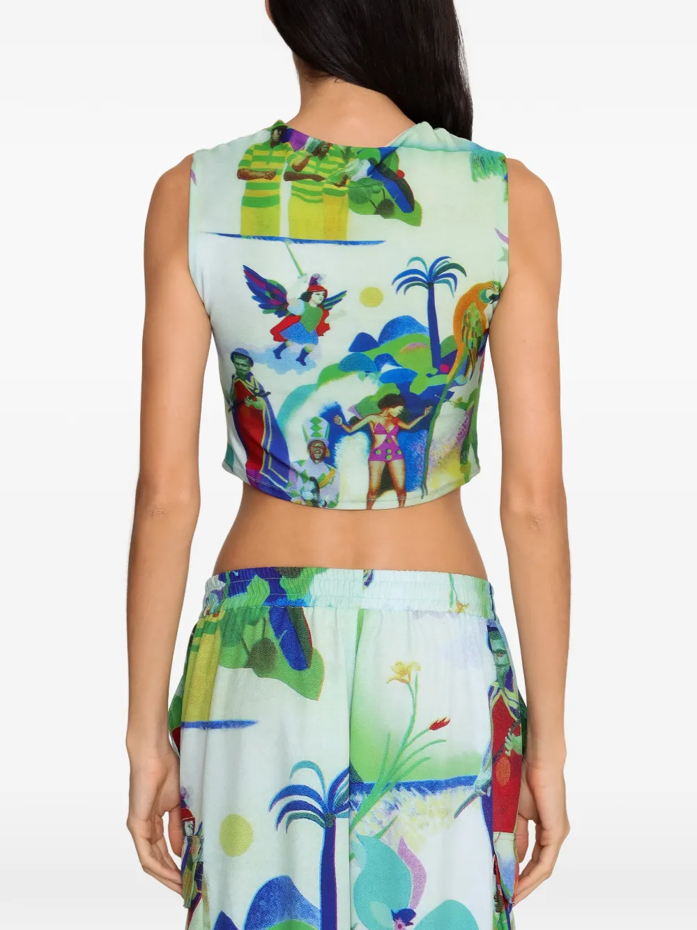 Amir Slama Mouwloze top met print Groen