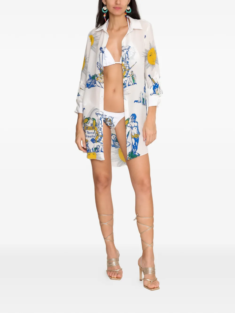 Amir Slama Mini-blousejurk met print Wit