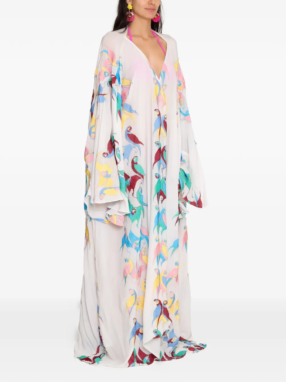 Amir Slama Maxi-jurk met papegaaiprint Wit