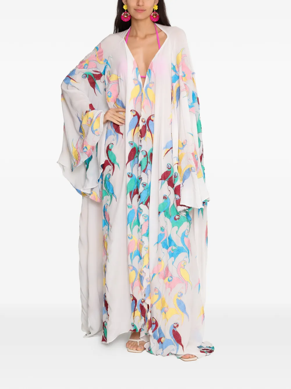 Amir Slama Maxi-jurk met papegaaiprint Wit