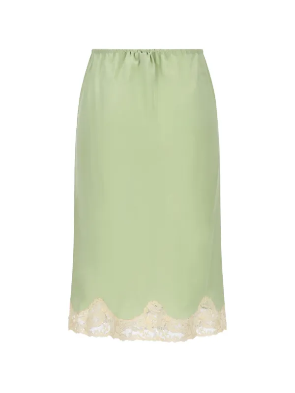 Saint Laurent Lace Trim Midi Skirt | Green | FARFETCH