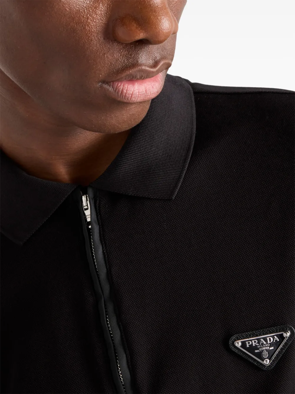 Prada Zip Logo Polo Shirt | Black | FARFETCH CY