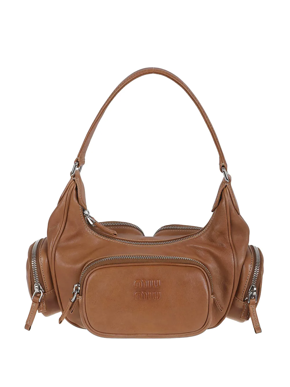 Miu Miu pocket zip leather tote - Marrone