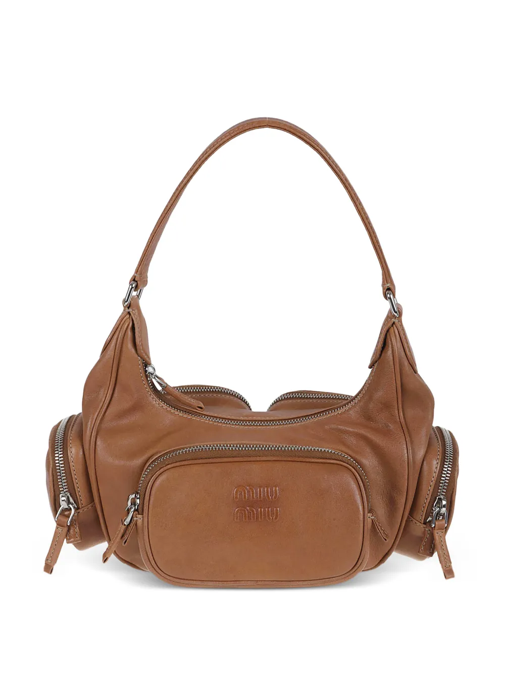Miu Miu pocket zip leather tote - Marrone