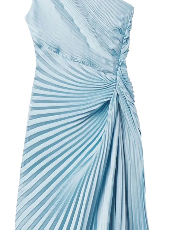 A.l.c. Lara One-shoulder Pleated Dress - Blue
