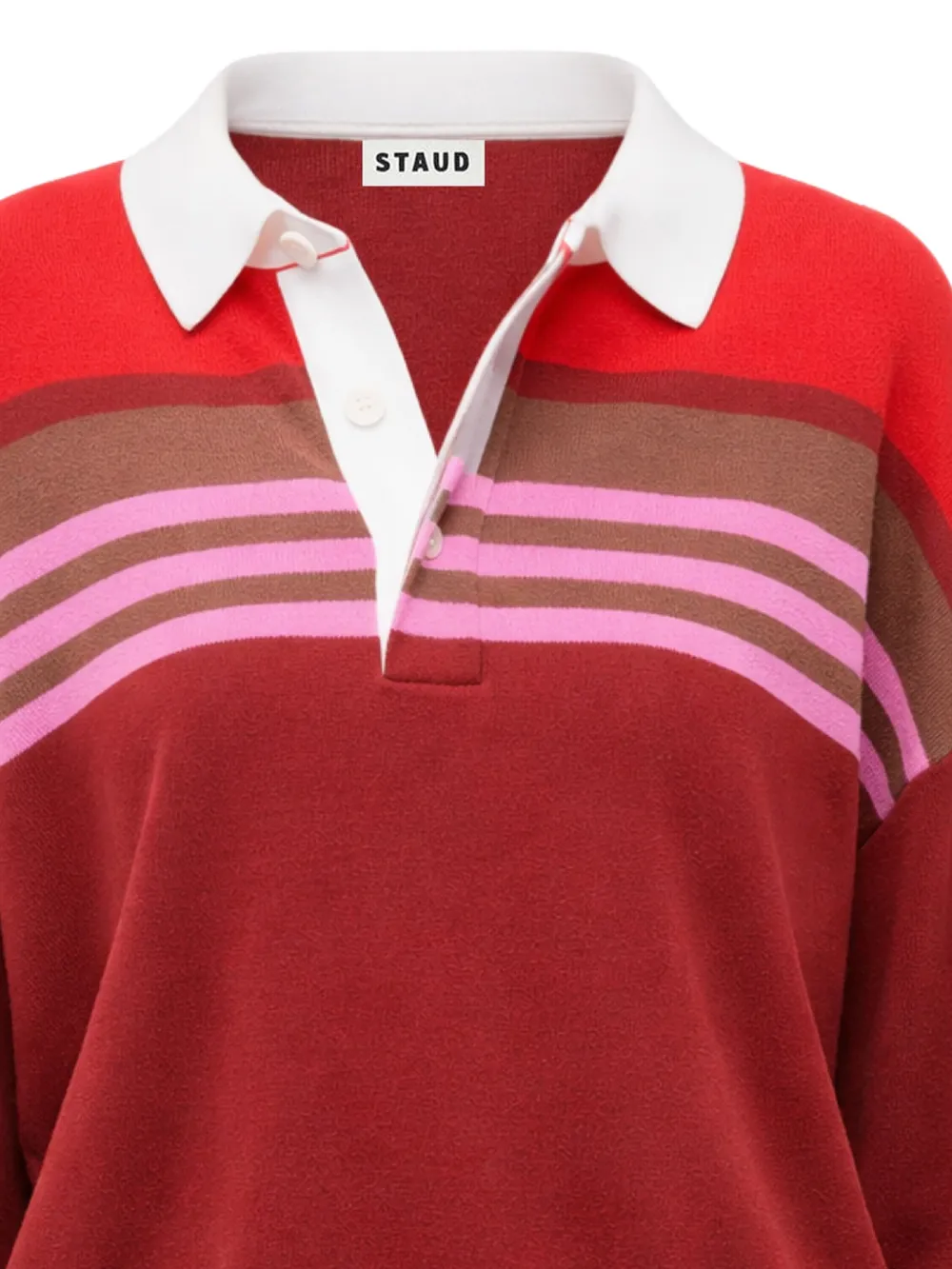  Staud Sail Striped Polo Shirt - Red 