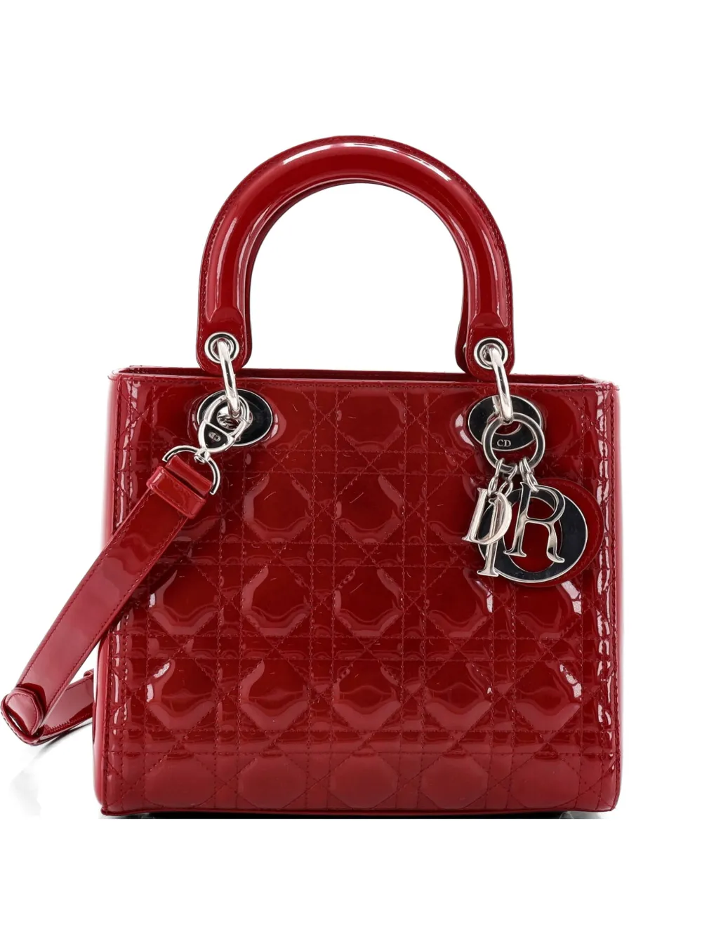 Christian Dior Pre-Owned Lady Dior Bag Cannage Quilt Patent Medium satchel - Rot