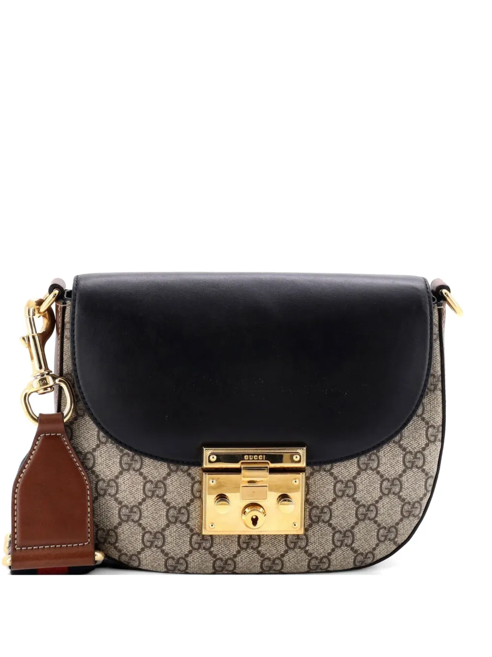 Gucci Pre-Owned Padlock Saddle Shoulder Bag GG Coated Canvas and Leather Medium crossbody bag - Marrone