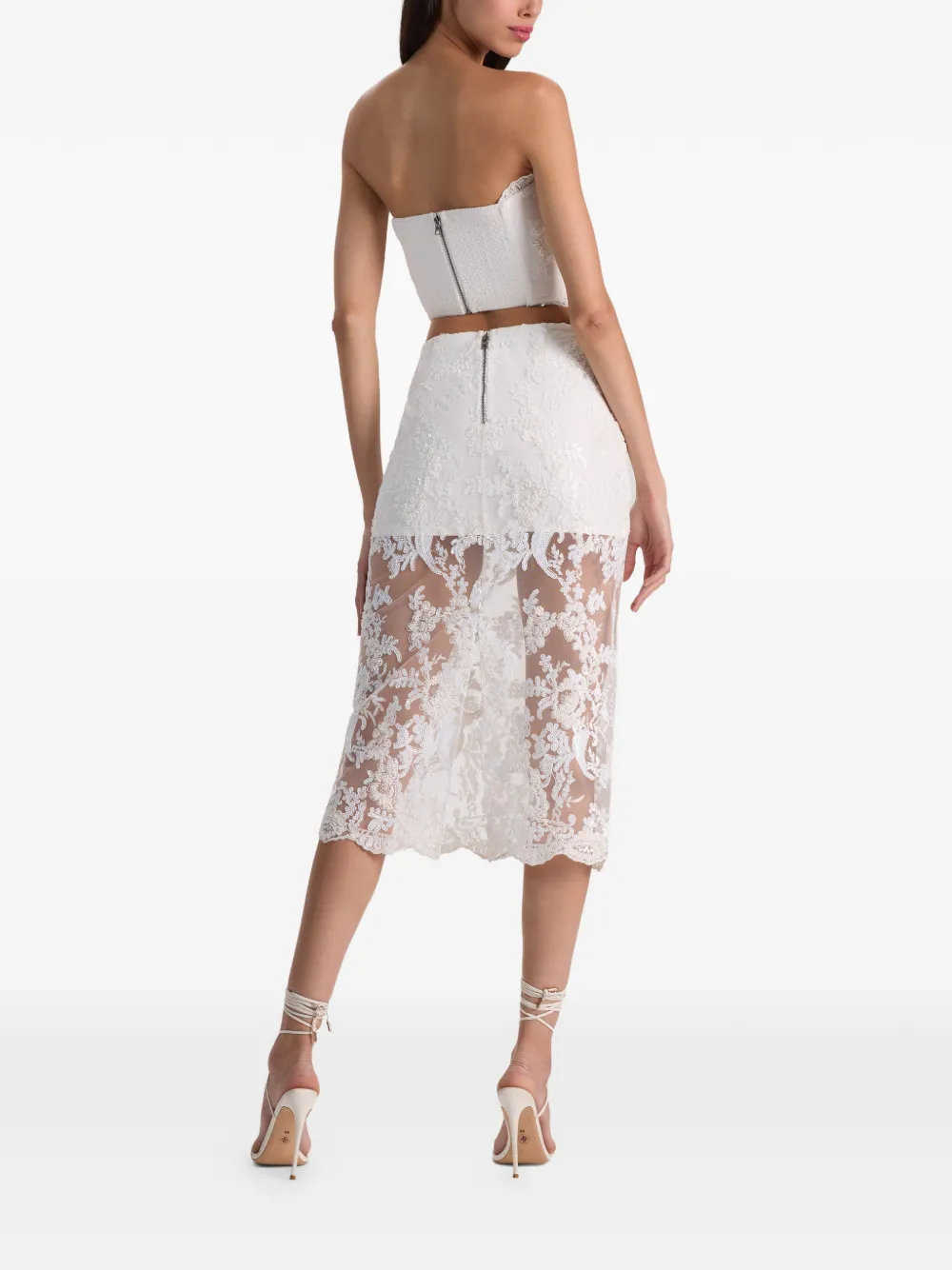 alice + olivia Medine midi-rok verfraaid met kant Wit