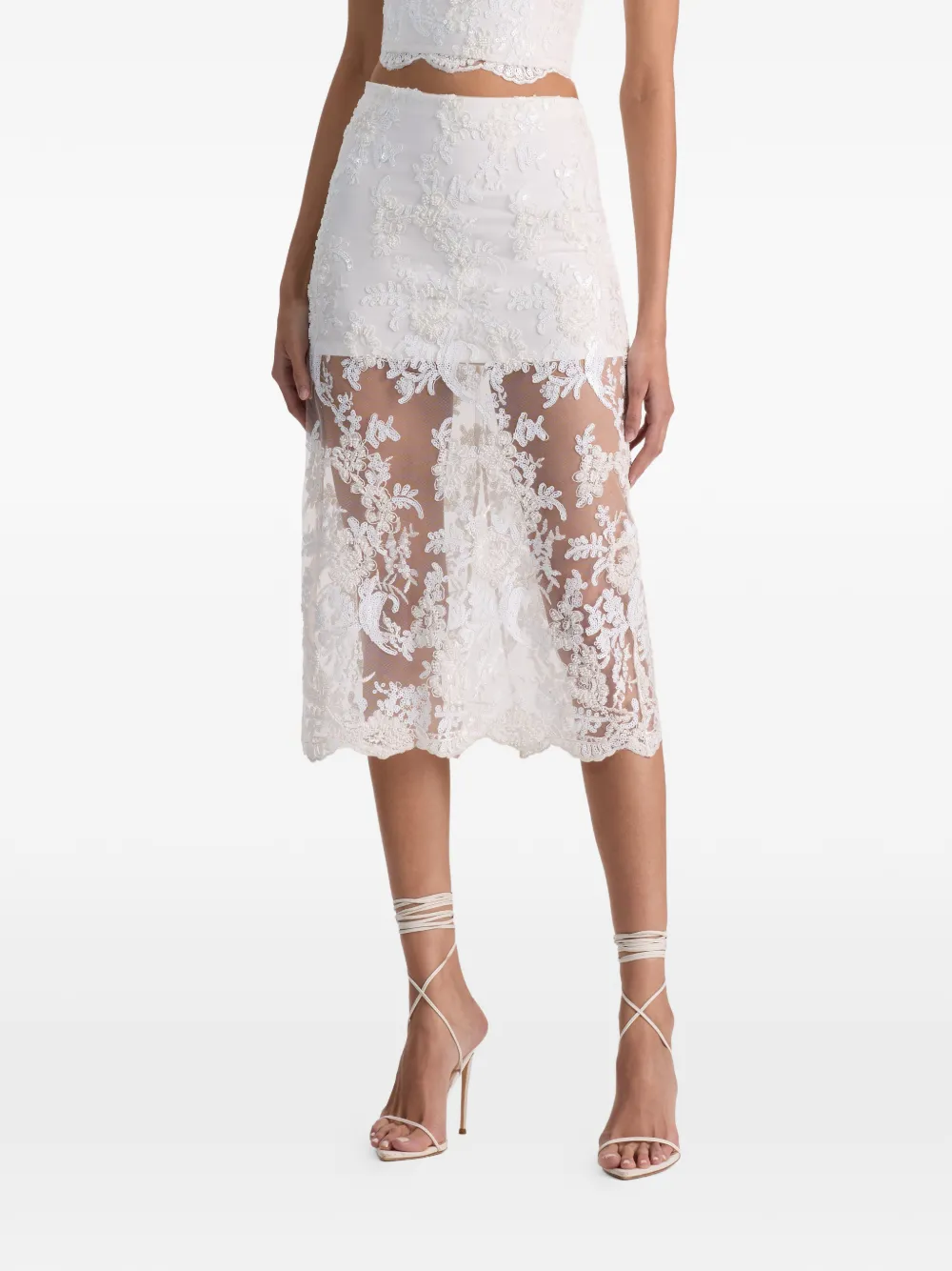 alice + olivia Medine midi-rok verfraaid met kant Wit
