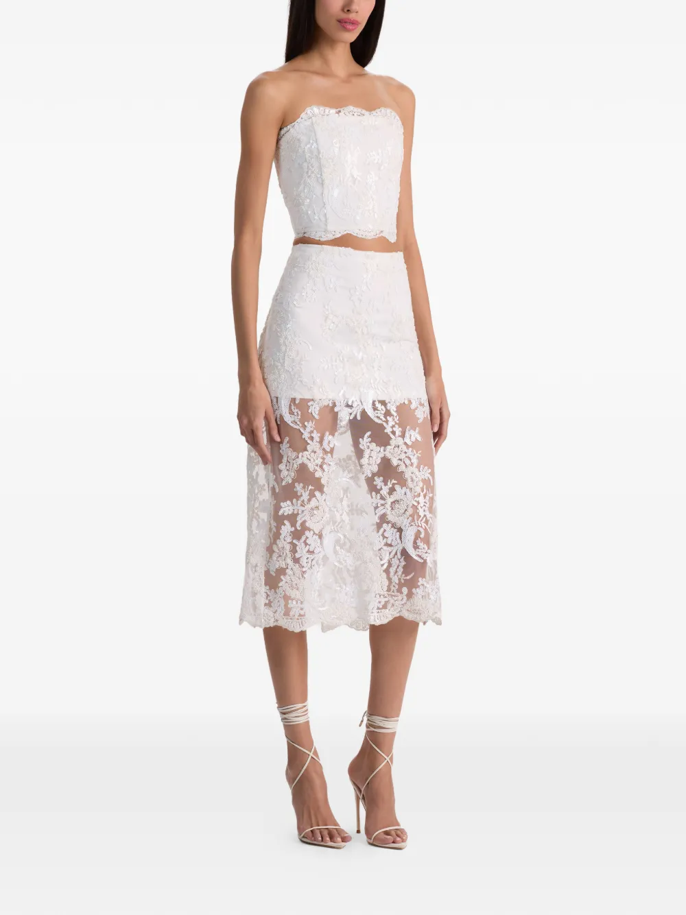 alice + olivia Medine midi-rok verfraaid met kant Wit
